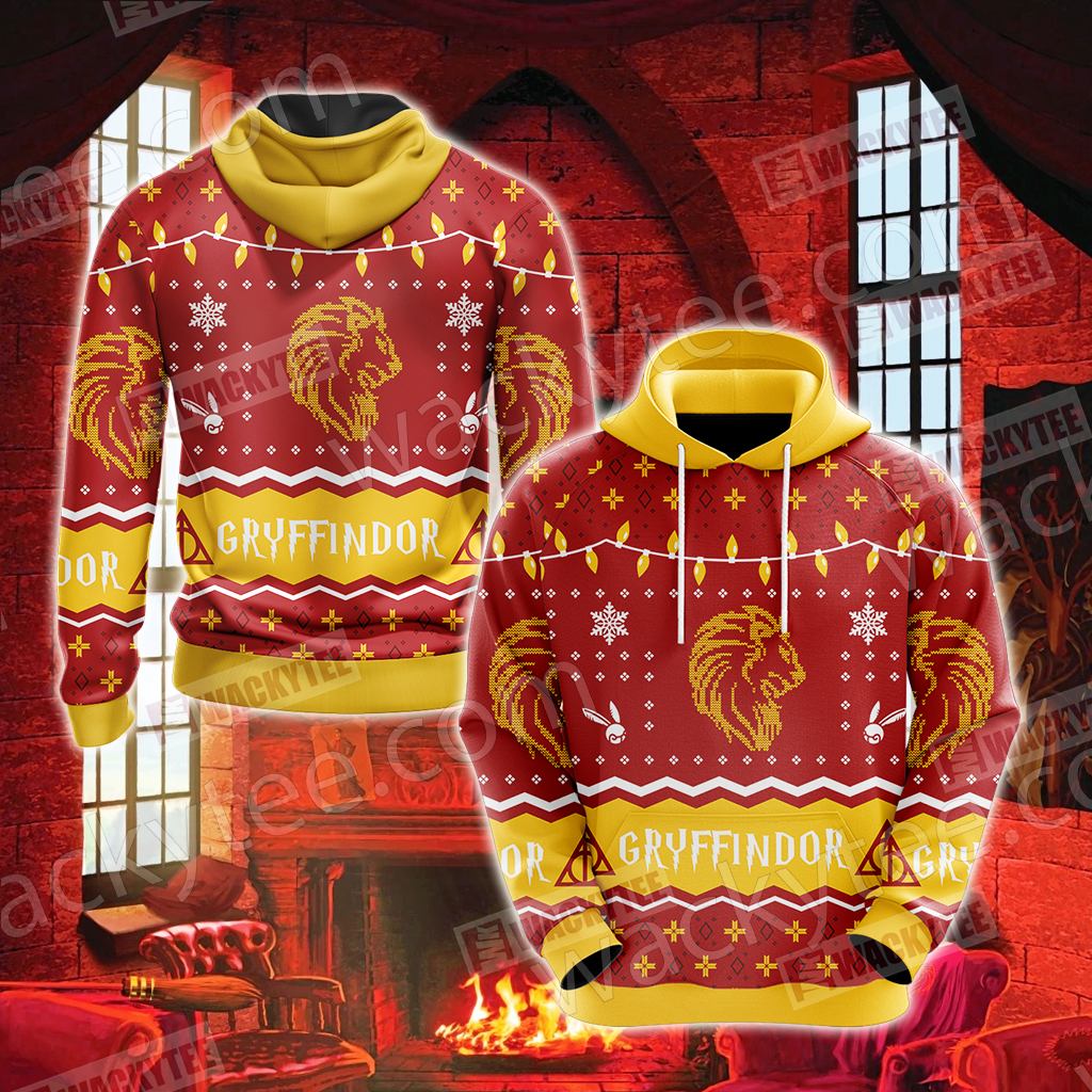 HP Christmas Hoodie Gryffindor House Christmas Pattern Hoodie