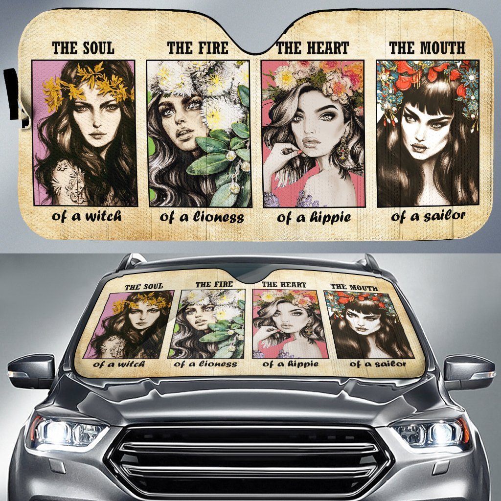  Hippie Car Sun Shade Witch Lioness Hippie Sailor Hippie Style Auto Sun Shade