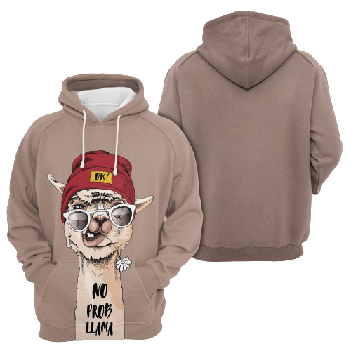 Llama Hoodie Cool Llama No Pro Llama Brown Hoodie