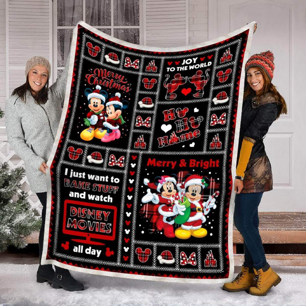  DN Blanket MK And MN Mouse Merry Christmas Joy To The World Red Black Blanket
