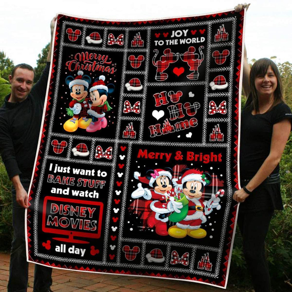  DN Blanket MK And MN Mouse Merry Christmas Joy To The World Red Black Blanket