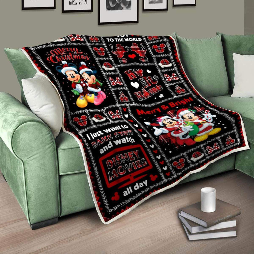  DN Blanket MK And MN Mouse Merry Christmas Joy To The World Red Black Blanket