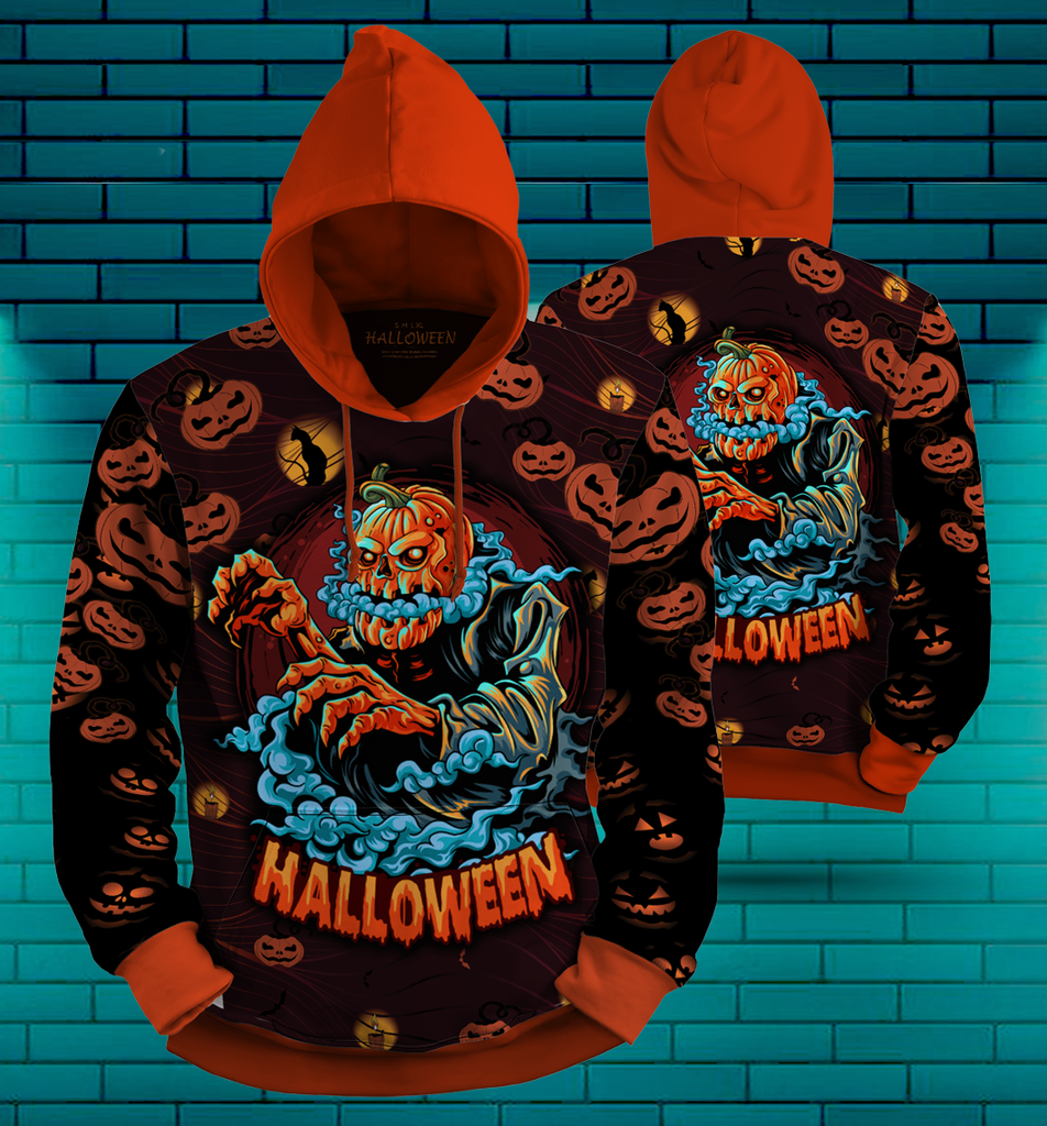 Gifury Halloween Hoodie Halloween Apparel Halloween Scary Pumpkin Monster Pumpkin Pattern Brown Hoodie 2022