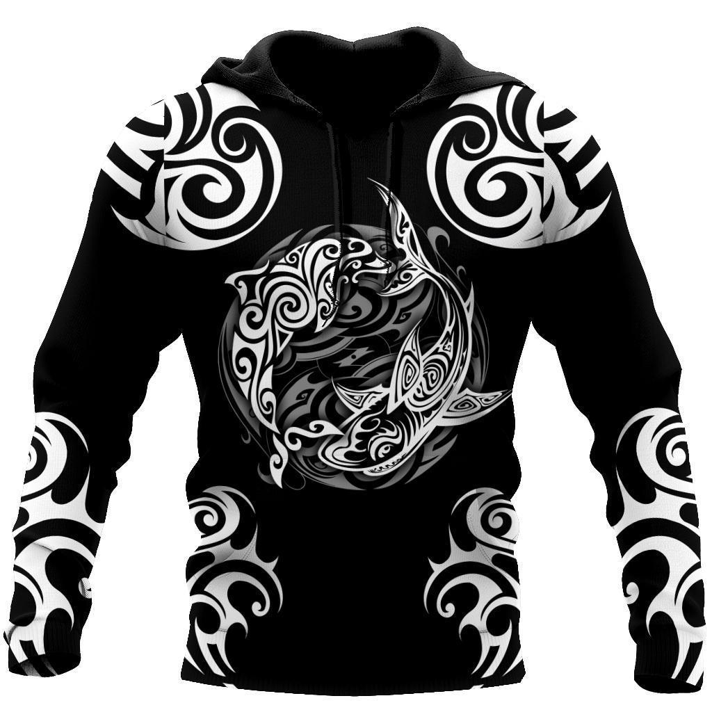  Shark T-shirt Shark Hoodie Shark Polynesian Style Pattern Black White T-shirt Hoodie Apparel Adult Full Size Unisex