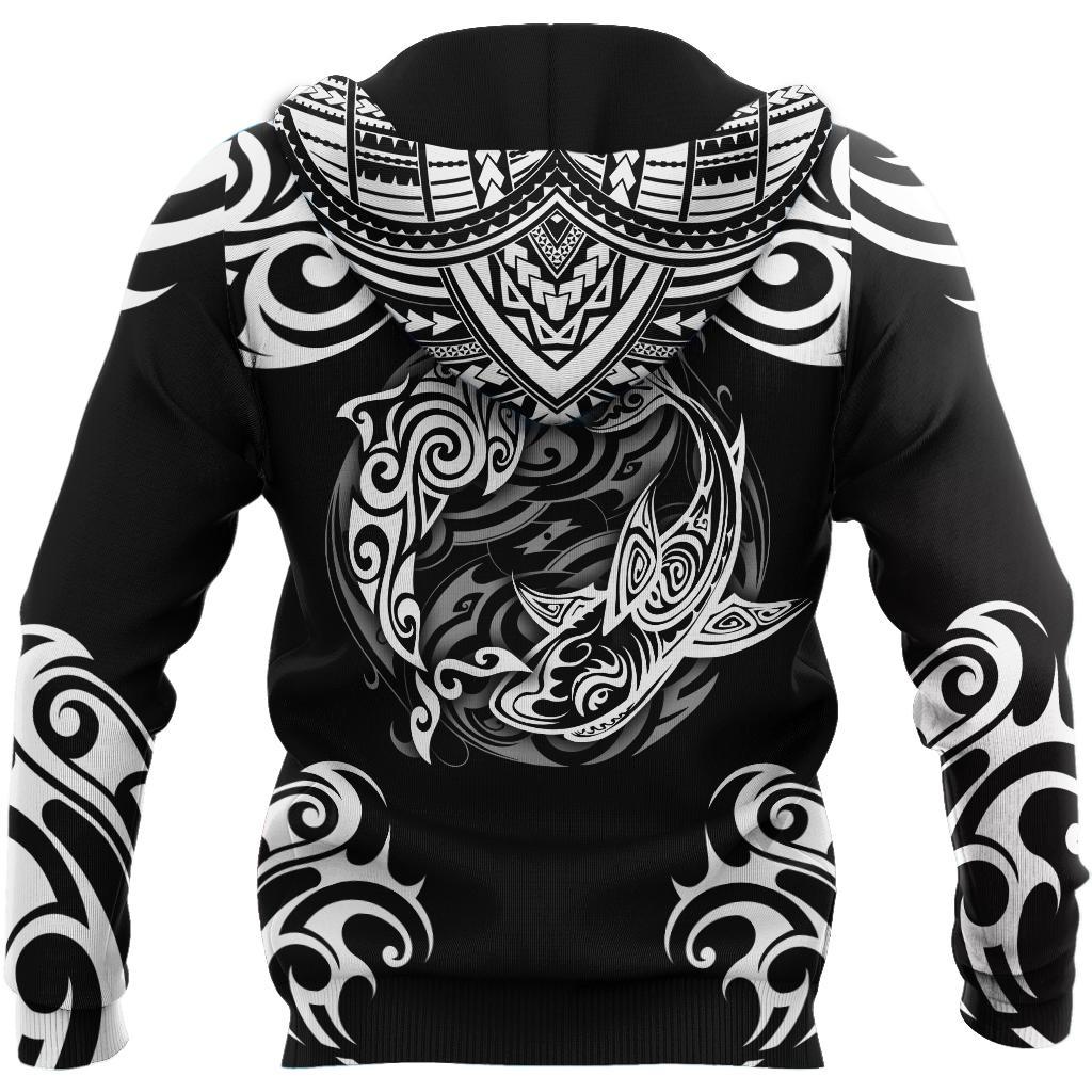  Shark T-shirt Shark Hoodie Shark Polynesian Style Pattern Black White T-shirt Hoodie Apparel Adult Full Size Unisex