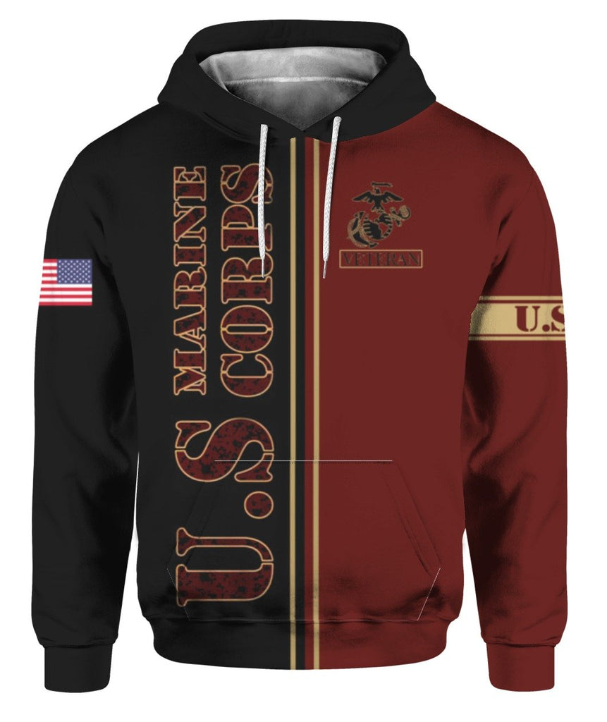 Veteran Hoodie US Marine Corps Veteran Black Red Hoodie