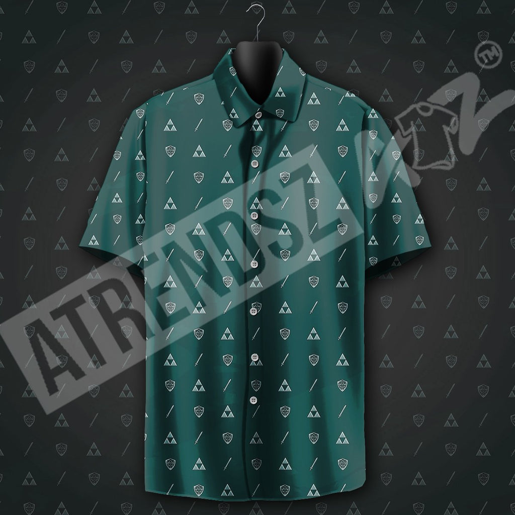  Legend Of Zelda Aloha Shirt Triforce Shield Sword Pattern Hawaiian Shirt Green LOZ Hawaii Shirt Legend Of Zelda Hawaiian Shirt 