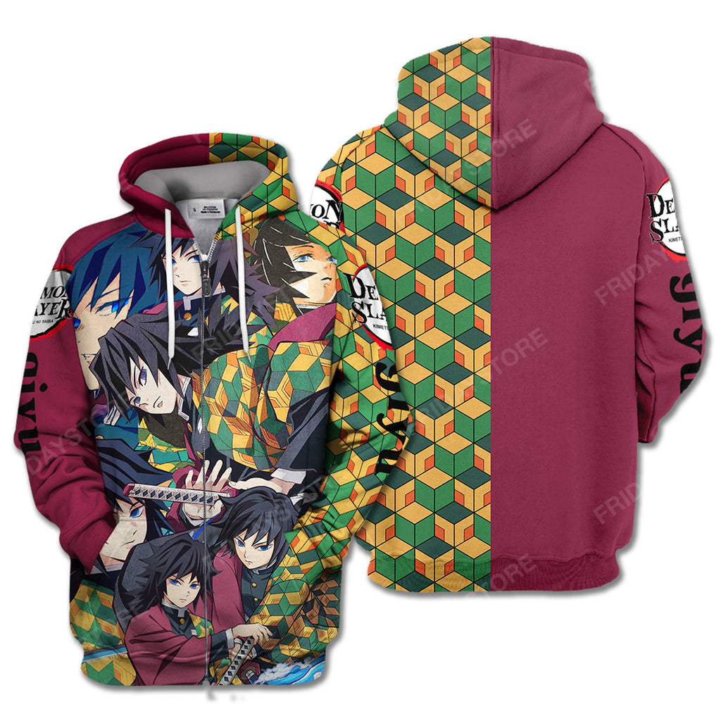  Demon Slayer Hoodie Giyu Tomioka Uniform Kimetsu No Yaiba Zip Hoodie Demon Slayer Apparel