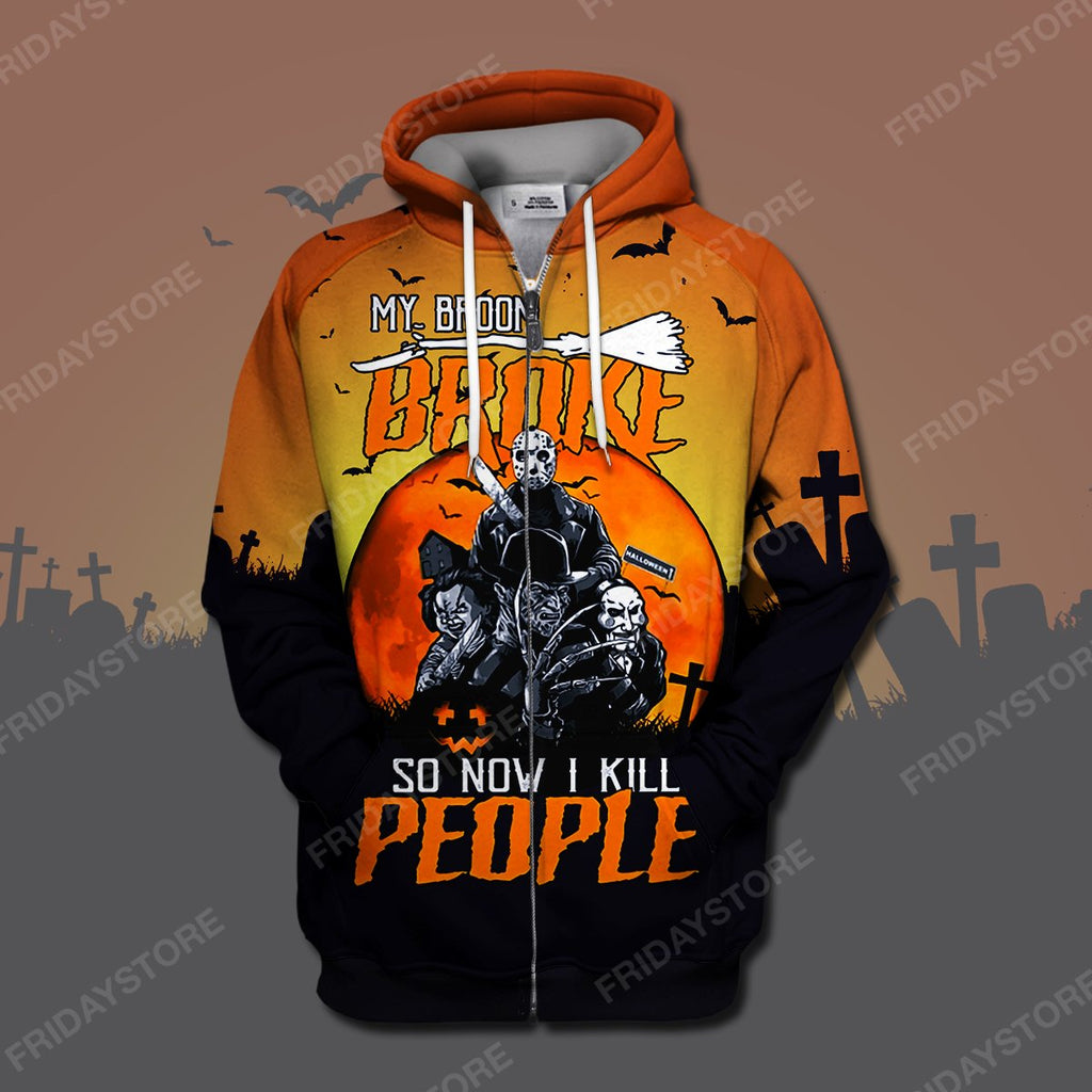  Horror T-shirt My Broom Broke So Now I Kill People T-shirt High Quality Horror Hoodie Sweater Tank 2026